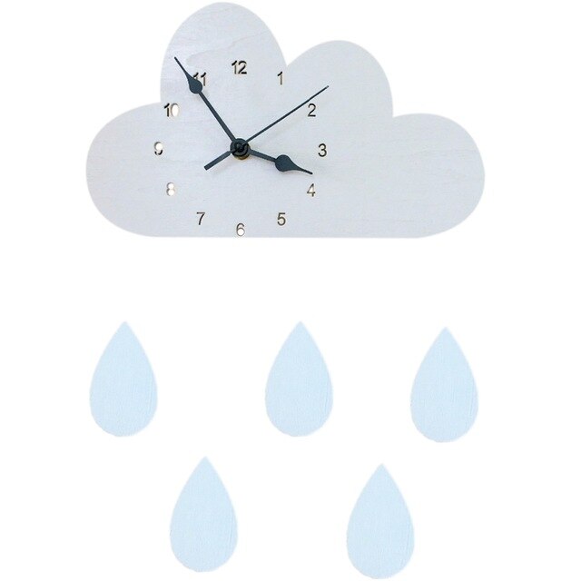 Nordic Wood Cloud Raindrop Wall Clock