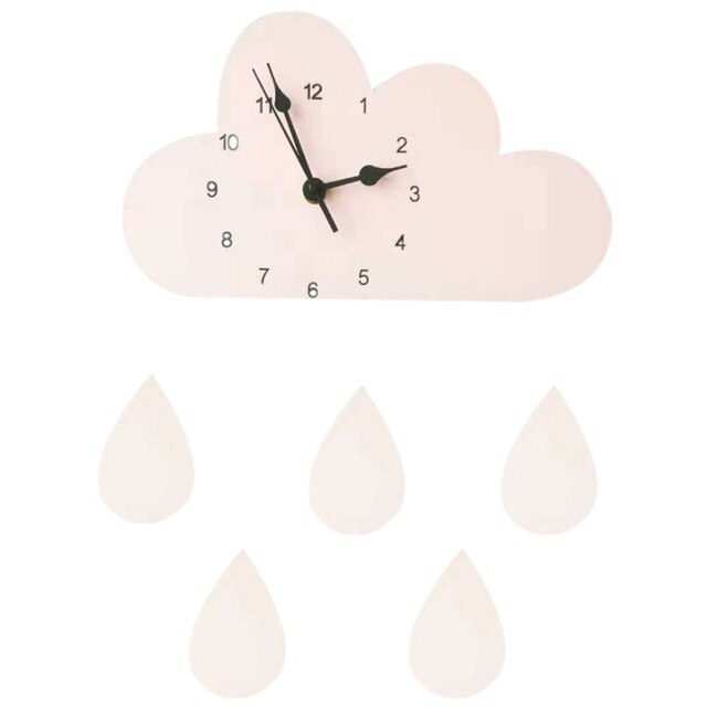 Nordic Wood Cloud Raindrop Wall Clock